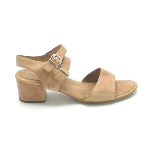 Born Shoes Womens Sandals Block‎ Heel Tan Leather Double Strap Strappy Buckle 9